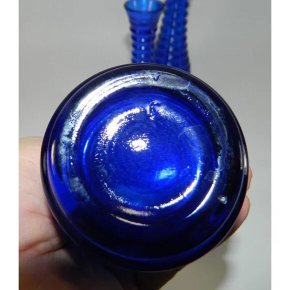 Cobalt Blue Ribbed Glass Vases Depression Glass Beehive Bud Vases Set Of 3 - Picture 6 of 13